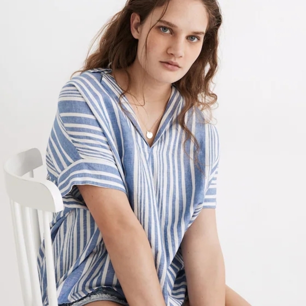 Madewell Courier Button-Back Shirt in Hinsdale Stripe
